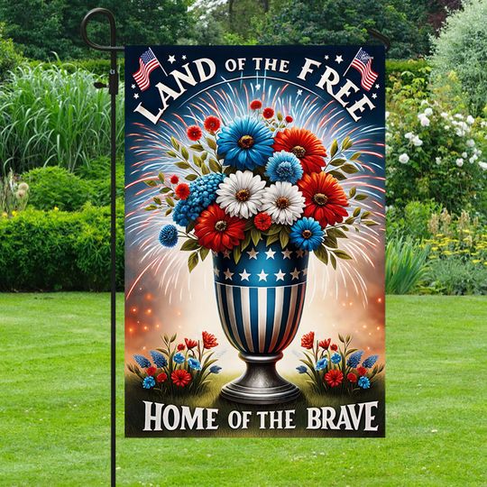 Flagwix American Flag - Patriotic Flowers Vase Independence Day Flag Land of the Free Because of the Brave Flag