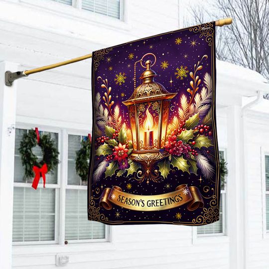 Christmas Lantern Season's Greetings Flag
