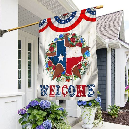 Star Texas Map Welcome Flag