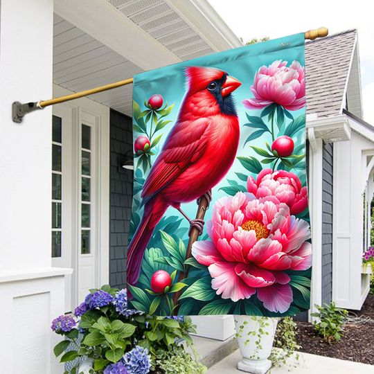FLAGWIX Indiana State Cardinal and Peony Flower Flag