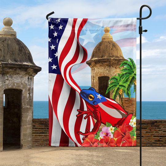Puerto Rico Hibiscus Flower Toad Frog Flag