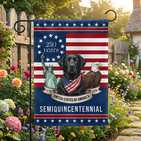 Patriotic Labrador Retriever American Flag, 250 Years Semiquincentennial Flag Decor for Dog Lovers