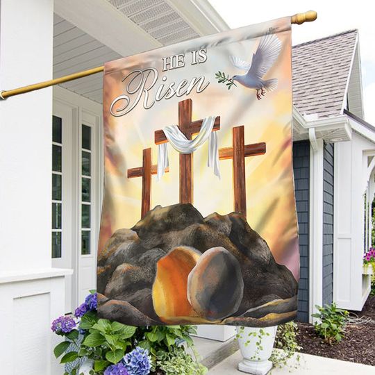 He Is Risen Easter Christian Cross Religious Flag