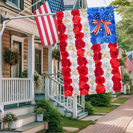 Flagwix American Flag - Happy 4th Of july Independence Day Floral American Flag