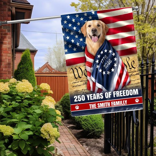 Dog American Flag, Personalized 250 Years of Freedom Golden Retriever Flag