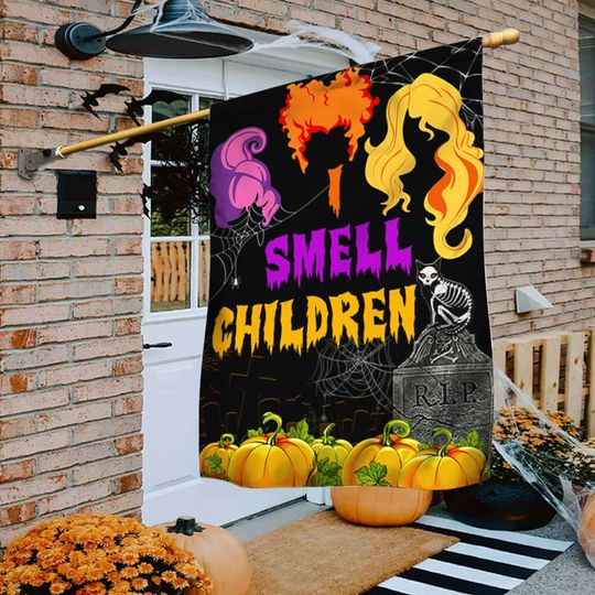 Three Witches Halloween I Smell Children Flag