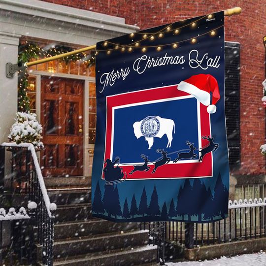 Wyoming State Merry Christmas Y'all Flag TQN1778Fv3