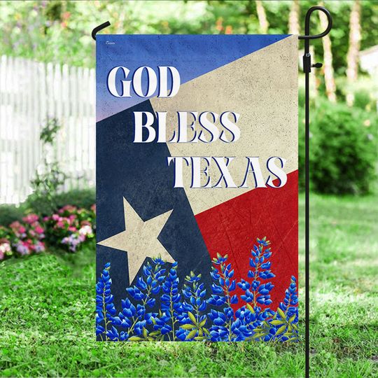 Texas Bluebonnet Flower God Bless Texas Flag