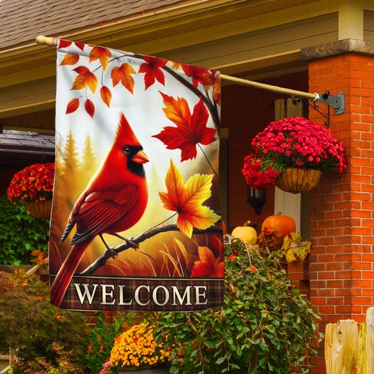Cardinal Welcome Fall Flag