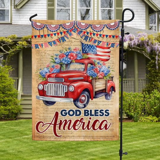 Flagwix American Flag - God Bless America Red Truck 4th Of july Flag