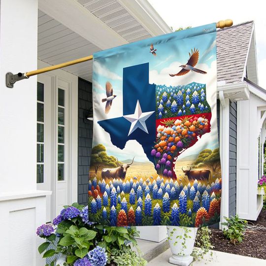 FLAGWIX Texas Longhorn And Bluebonnet Flag