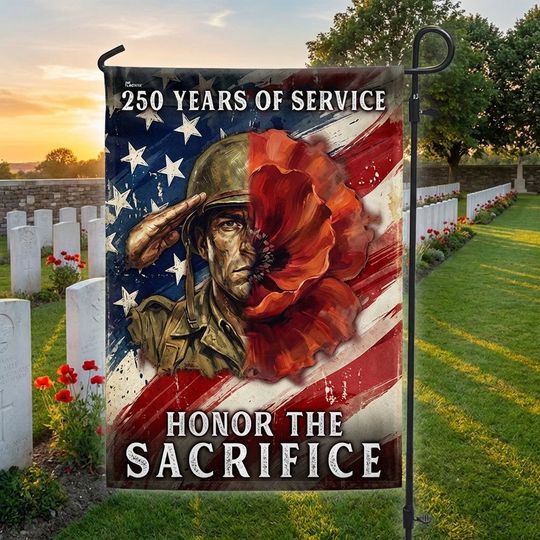 Memorial Day Flag,  250 Years of Service Honor The Sacrifice Poppy US Flag