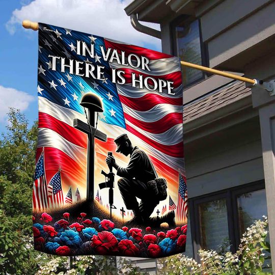 Veteran Day Flag Kneeling Solder Cross In Valor There Is Hope Flag