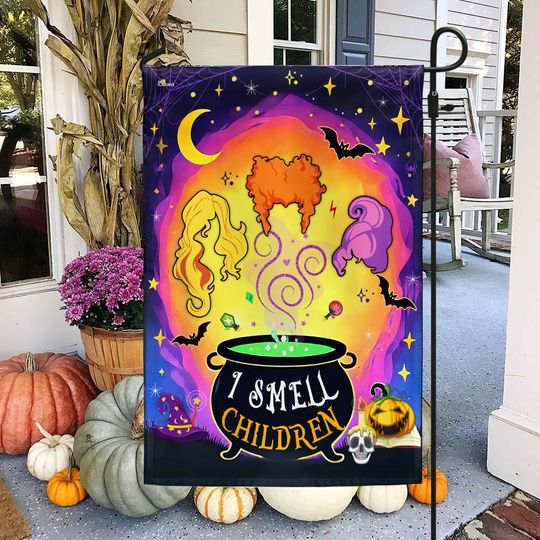 Hocus Pocus Halloween Three Witches I Smell Children Flag