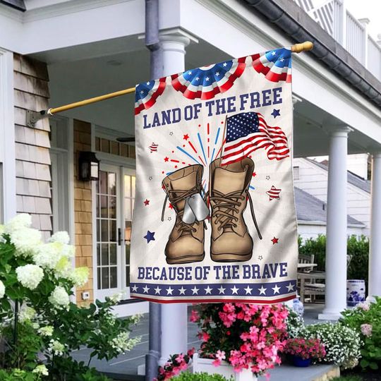 Flagwix American Flag - Land Of The Free Because Of The Brave Veteran Boots Independence Day Patriotic Flag