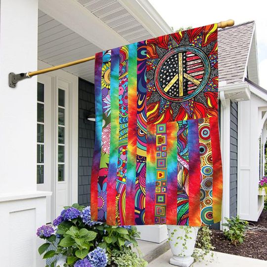 Hippie Sunflower. Peace Sign Flag 3-Day Shipping