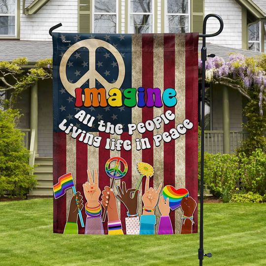 FLAGWIX Hippie Peace Sign Flag Imagine All The People Living Life In Peace Flag