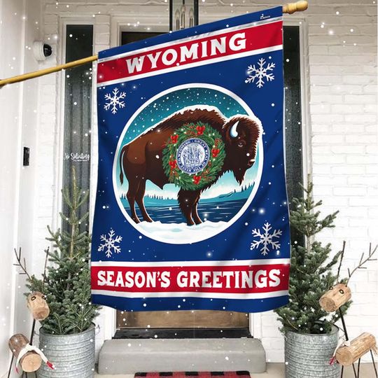 Wyoming Christmas Season's Greetings Flag