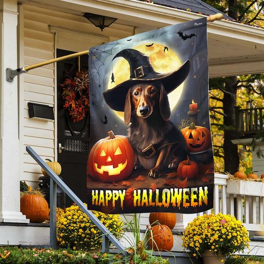 Dachshund Dog Happy Halloween Flag