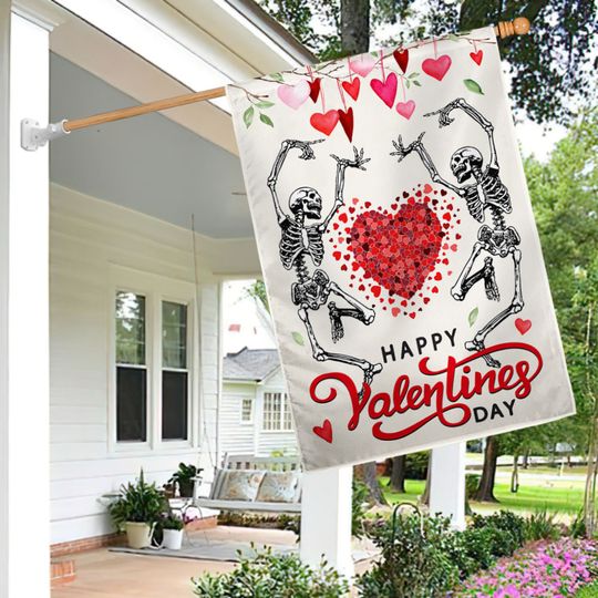 Happy Valentine's Day Dancing Skeletons Flag