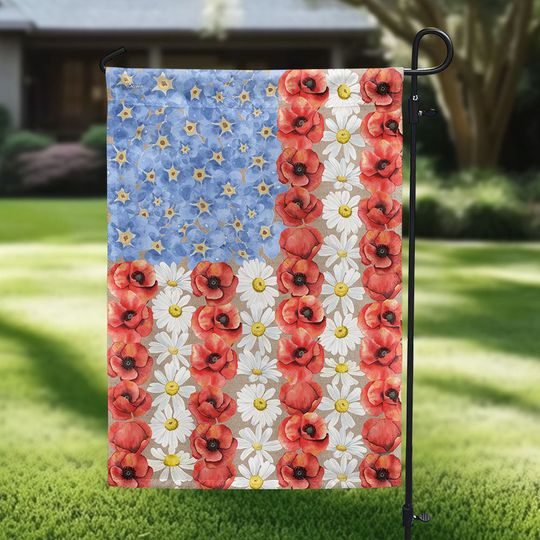 Flagwix American Flag - 4th of july Patriotic Flower Myosotis and Poppy Flag