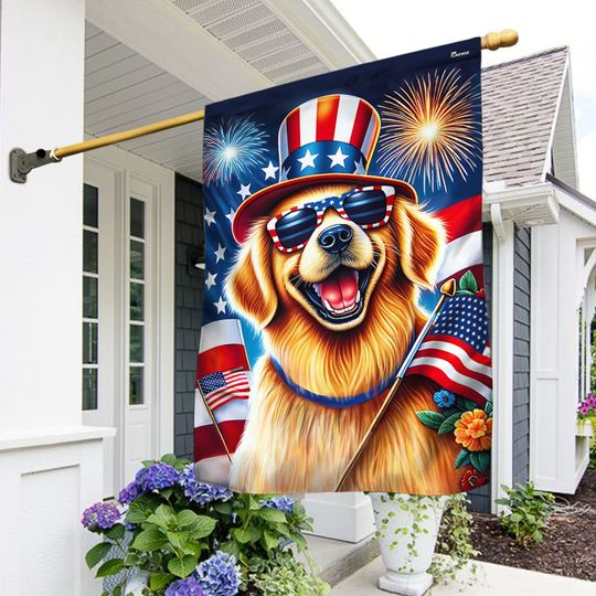 Flagwix American Flag - Golden Retriever Dog Happy 4th Of july Flag