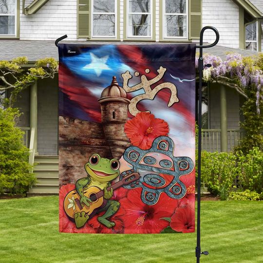 FLAGWIX  Puerto Rico Hibiscus Coqui Frog Flag