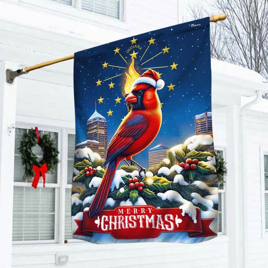 Indiana Christmas Gold Torch and Cardinal Bird Flag