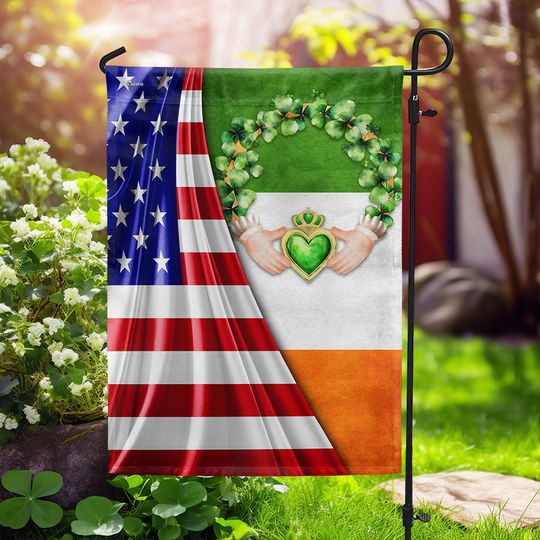 FLAGWIX  Irish St. Patrick’s Day Claddagh With Shamrock Flag