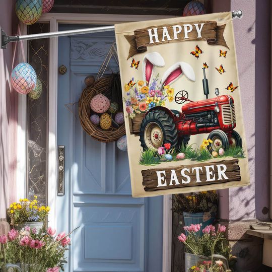 FLAGWIX  Farmer Tractor Happy Easter Flag