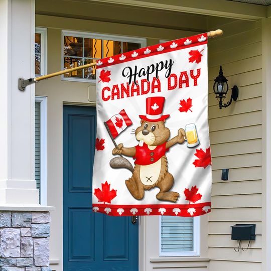 Beaver Happy Canada Day Flag
