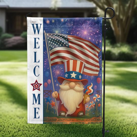 Flagwix American Flag - Welcome 4th of july Gnome Patriotic American Flag