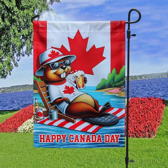 Happy Canada Day Funny Beaver Flag