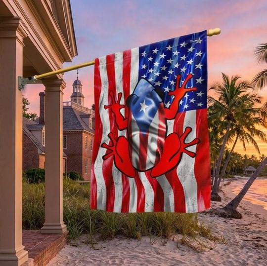 Puerto Rico Flag, Coqui Frog Puerto Rico US Flag