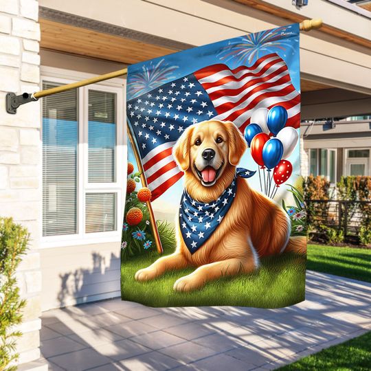 Flagwix American Flag - Golden Retriever Dog Happy 4th Of july Flag