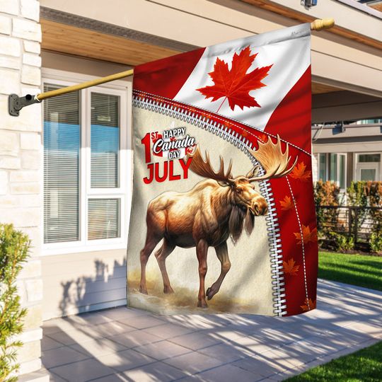 Happy Canada Day Canada Moose Flag