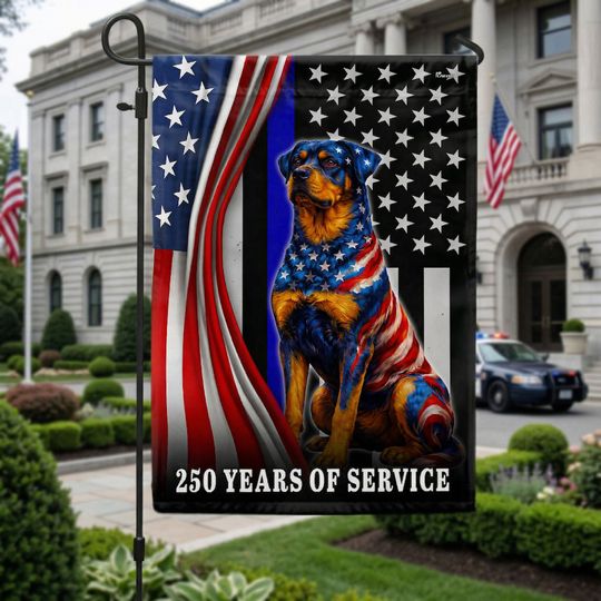 Dog American Flag, 250 Years of Service Rottweiler Thin Blue Line US Flag