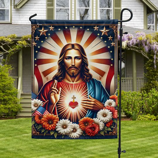 FLAGWIX Sacred Heart of Jesus Religious American Flag