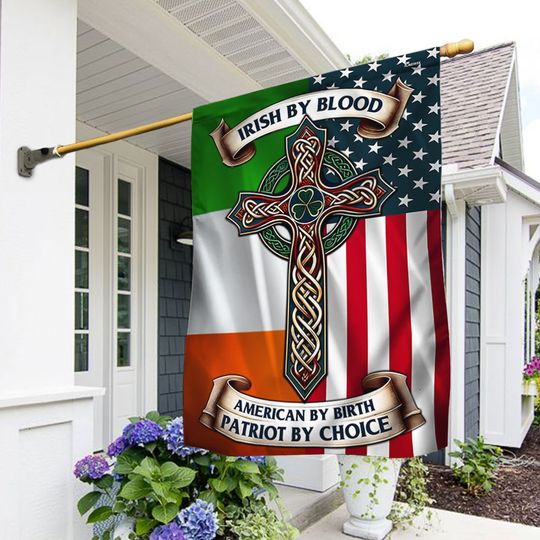 FLAGWIX  Irish Celtic Cross Saint Patrick's Day Flag Irish By Blood American By Birth Patriot By Choice
