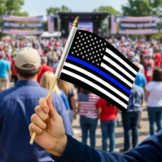 The Thin Blue Line American Handheld Flag