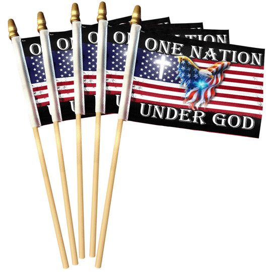One Nation Under God Flag, Patriotic Eagle Cross Handheld Flag