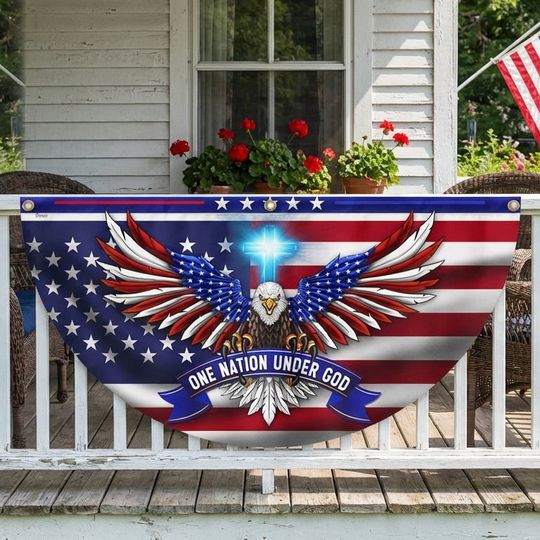 One Nation Under God Patriotic Eagle Non-Pleated Fan Flag 3-Day Shipping