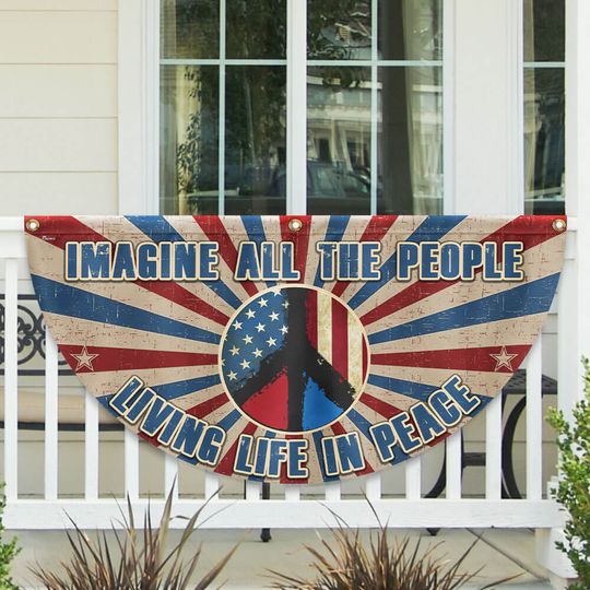 Imagine All The People Living Life In Peace, Hippie Non-Pleated Fan Flag