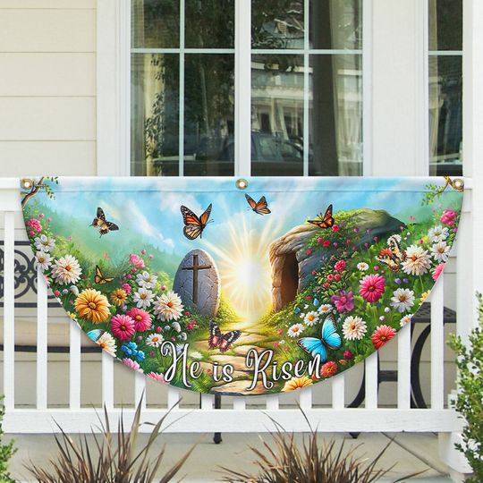 Resurrection of Jesus Easter Day He Is Risen Christian Non-Pleated Fan Flag