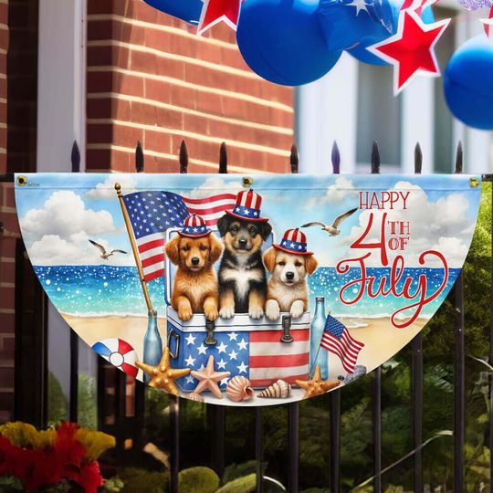 Flagwix American Flag - Happy 4th of july Patriotic Dogs American Non-Pleated Fan Flag