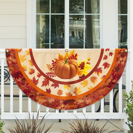 Fall Flag Pumpkin Thanksgiving Non-Pleated Fan Flag 3-Day Shipping