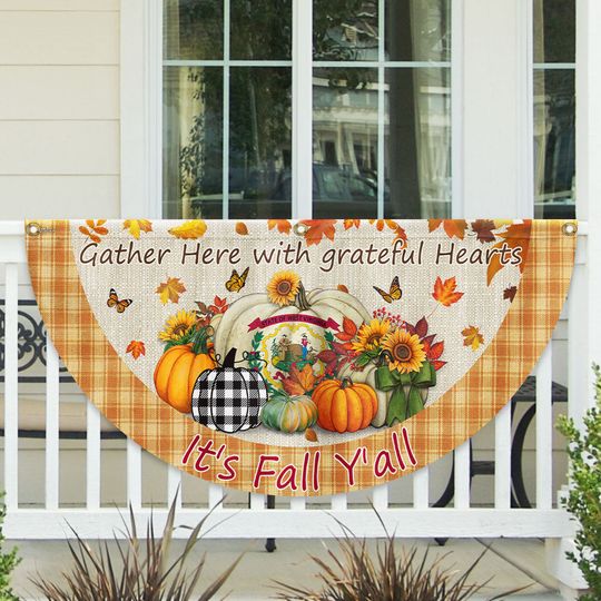 Fall  West Virginia Flag It's Fall Y'all Halloween Pumpkin Thanksgiving Non-Pleated Fan Flag
