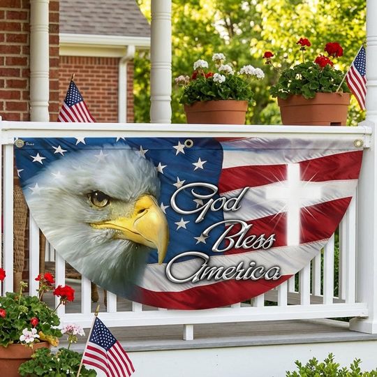 America flag | Eagle God Bless America Bunting Non-Pleated Fan Flag 3-Day Shipping
