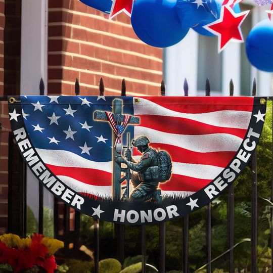 Stand For The Flag, Veteran Christian Cross Memorial Day Non-Pleated Fan Flag