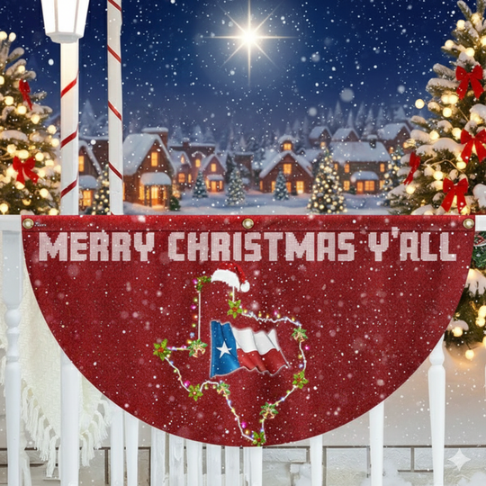 Texas Christmas Fan Flag - Holiday Decoration, Non-Pleated Design  - 3-Day Shipping
